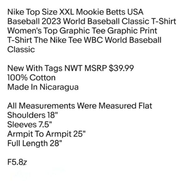 Nike Top Size XXL Mookie Betts USA Baseball 2023 World Baseball Classic T-Shirt - Picture 2 of 6